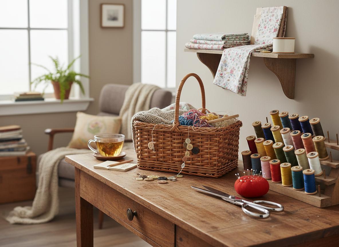 A neatly organized sewing workspace with quality supplies